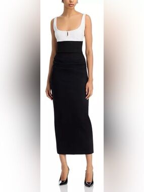 NEW Chiara Boni La Petite Robe Color Blocked Square Neck Midi Dress sz 6